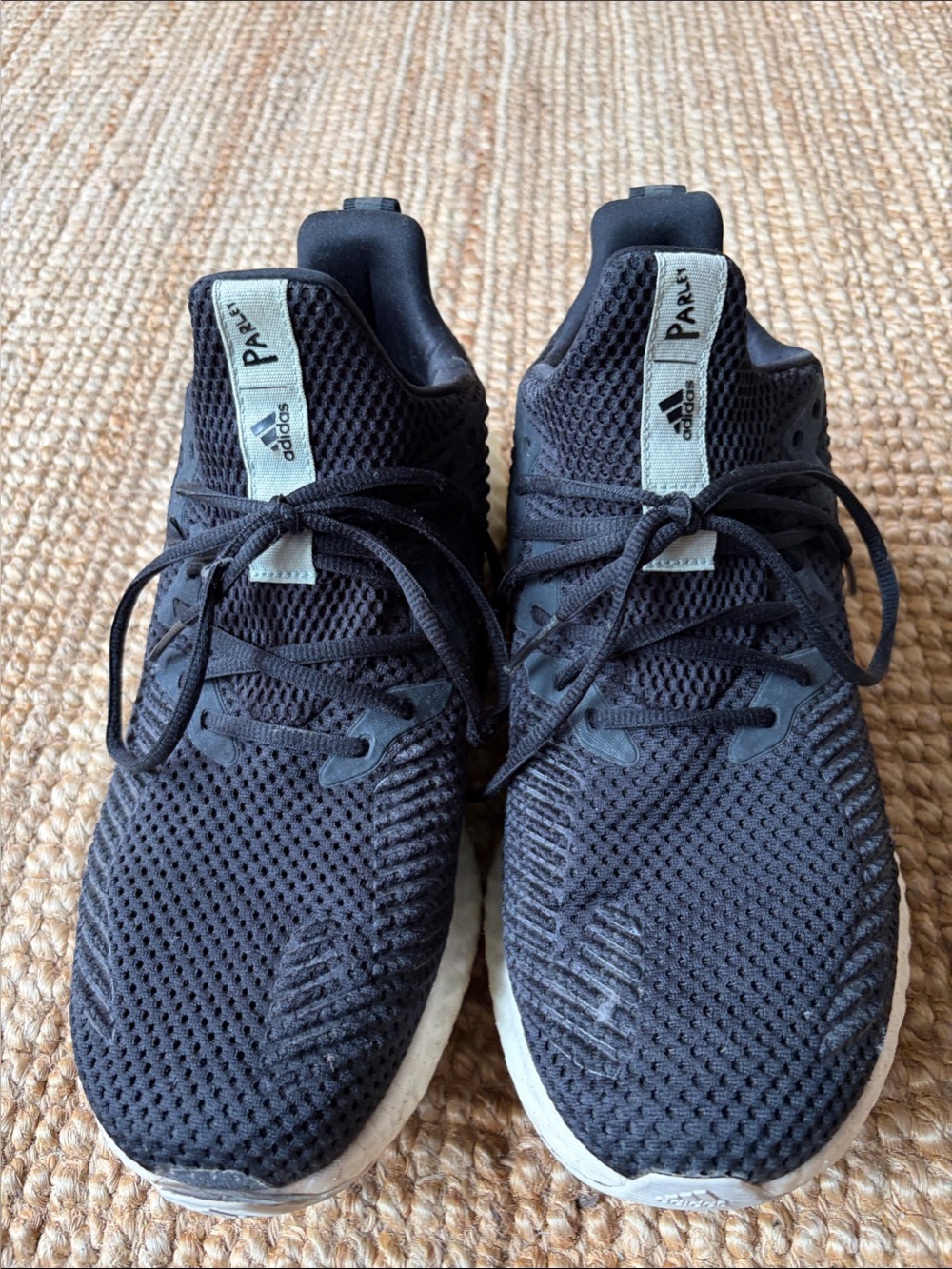 adidas Men’s Black Knit Athletic Sneakers with White Sole